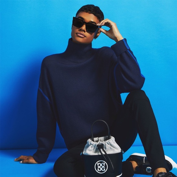 NWT G/Fore | MERINO WOOL CONTRAST STRIPE TURTLENECK SWEATER space - Picture 2 of 13